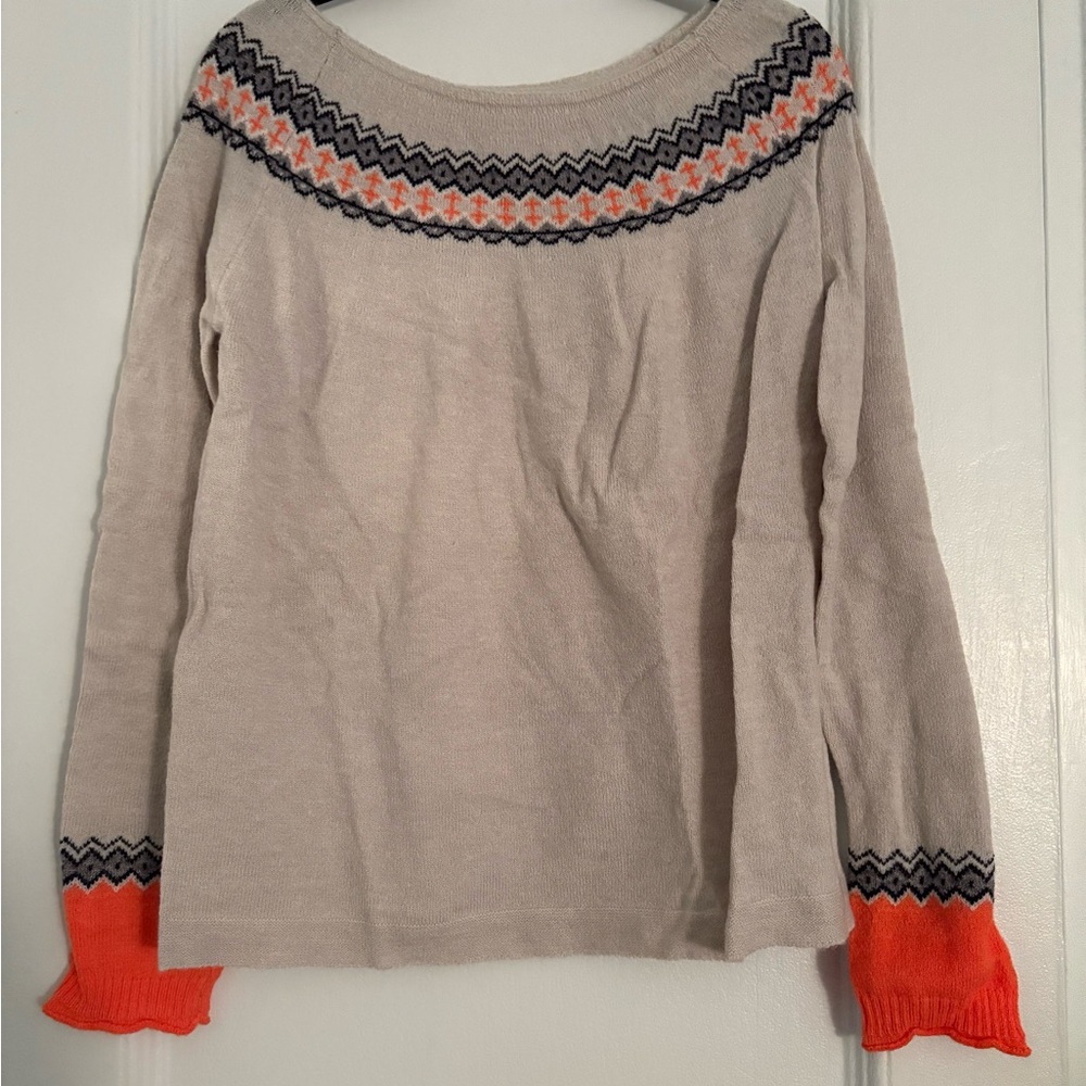 Women's Beige Sweater with Orange Accents